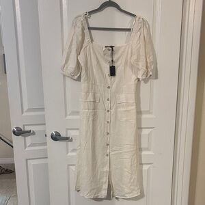 BCBGMaxAzria Cream Midi Dress with Button Detail